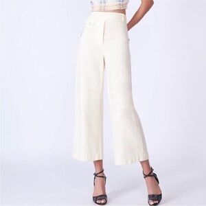 Veronica Beard Cayman Gaucho Pant in Natural Ecru Cotton Wide Leg Crop Size 10